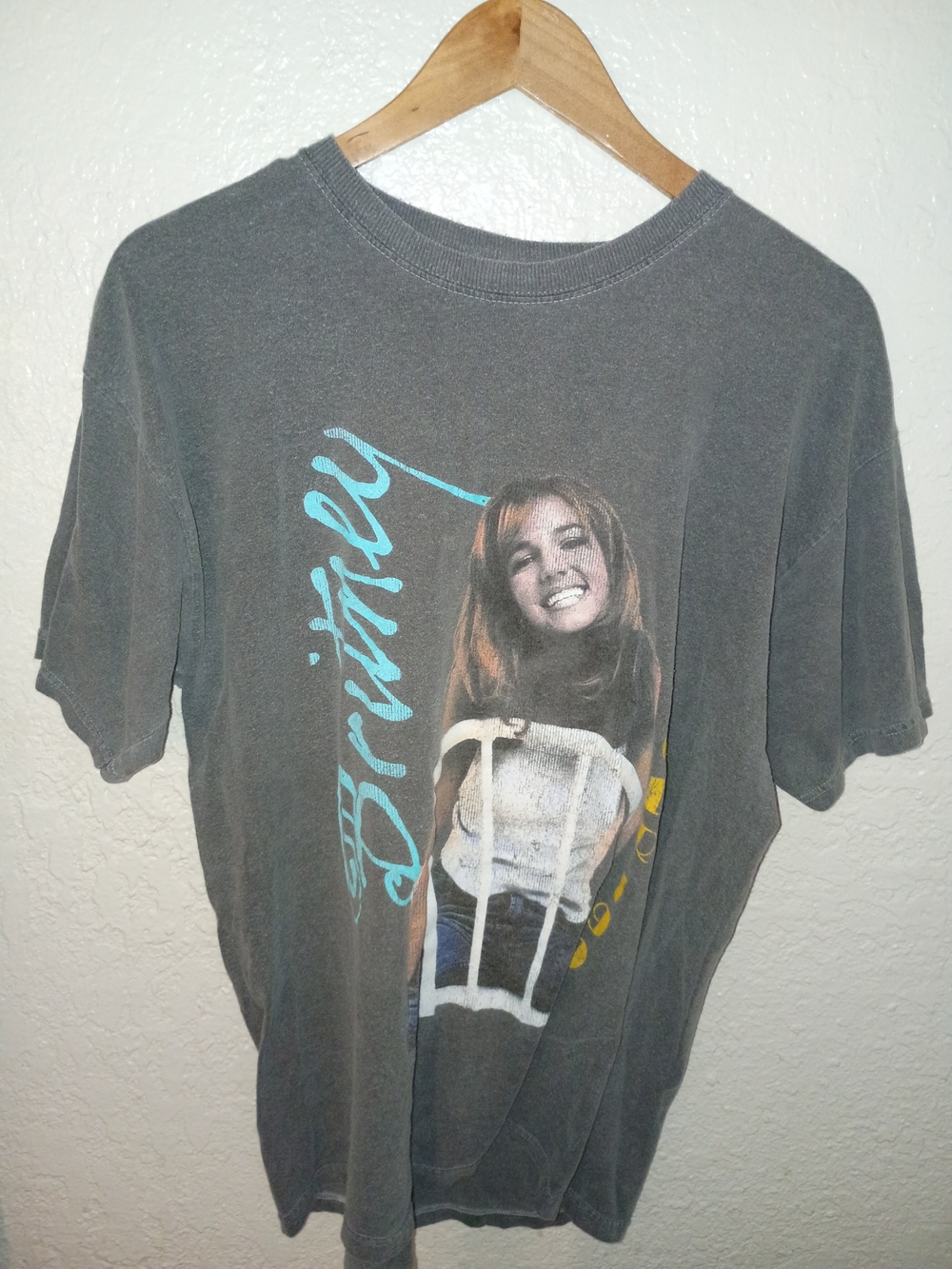 Vintage Gray Graphic Tee with Teal Script